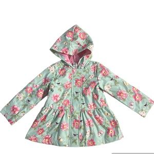 Little Me girls flower rain coat jacket with hood and peplum bottom